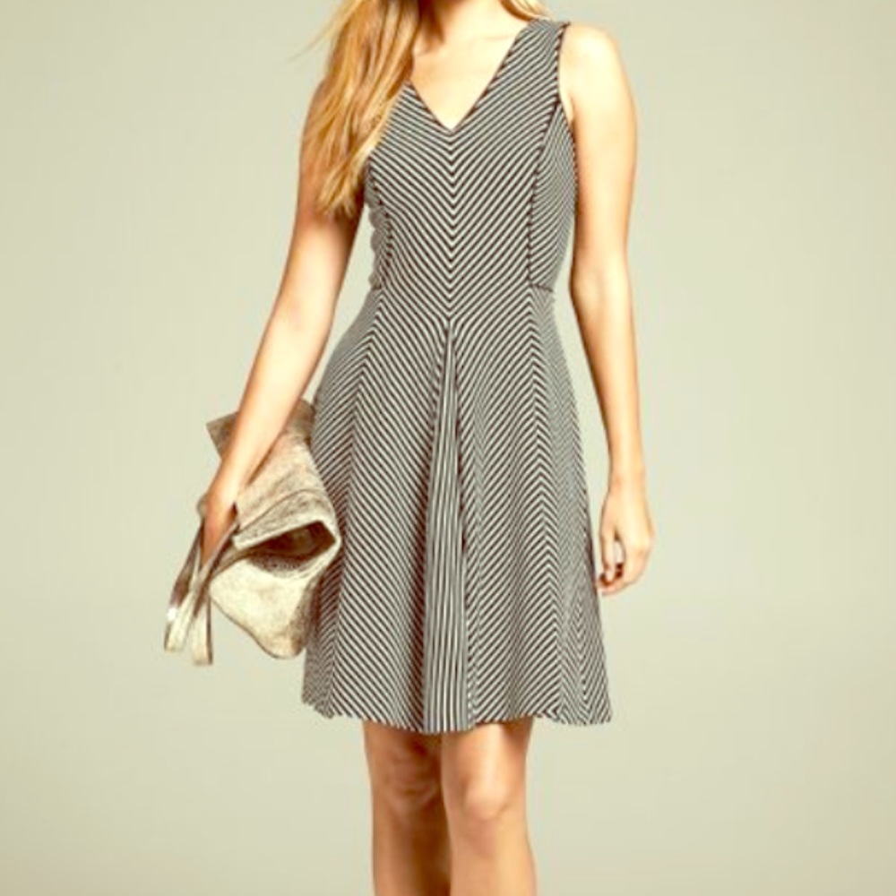 Piped Mixed-Stripe Fit-and-Flare Dress Size 4P